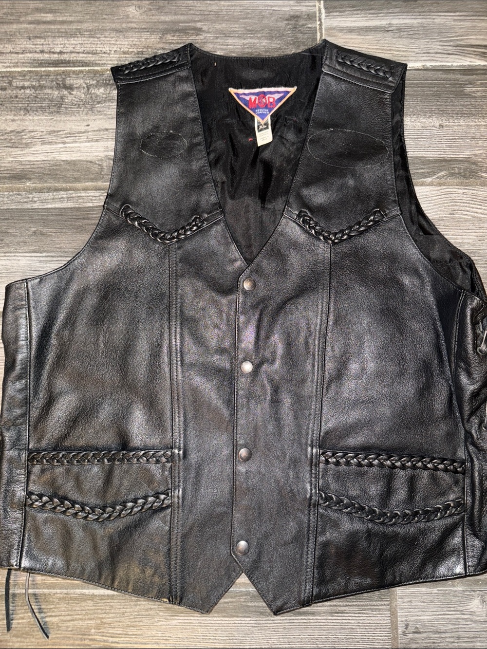Leather Braided Trim Black Vest by MCR